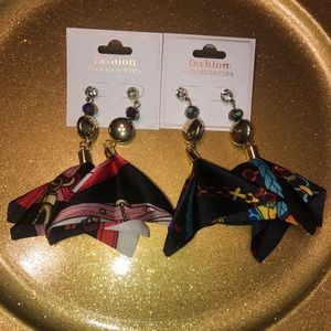 Fabric & Multi-colored Rhinestone earrings